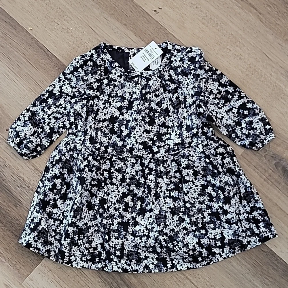 NWT Baby Gap Floral Long Sleeve Dress Black Grey Pink